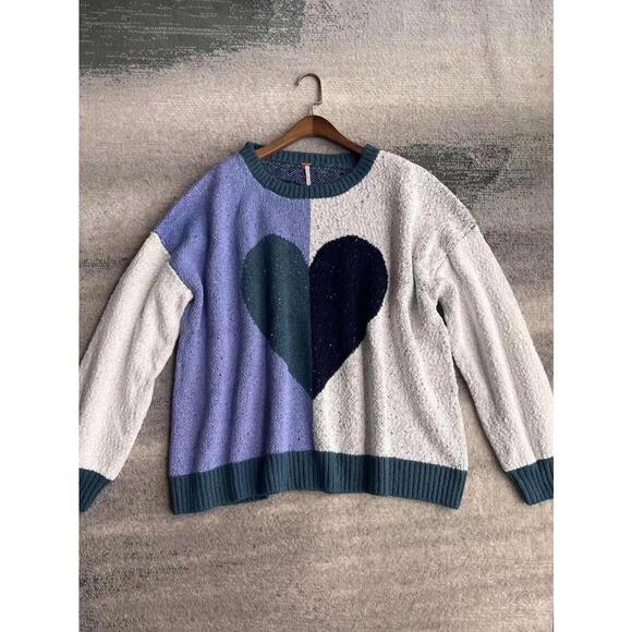 Free People Heart Love Sweater Blue Combo - Picture 4 of 9